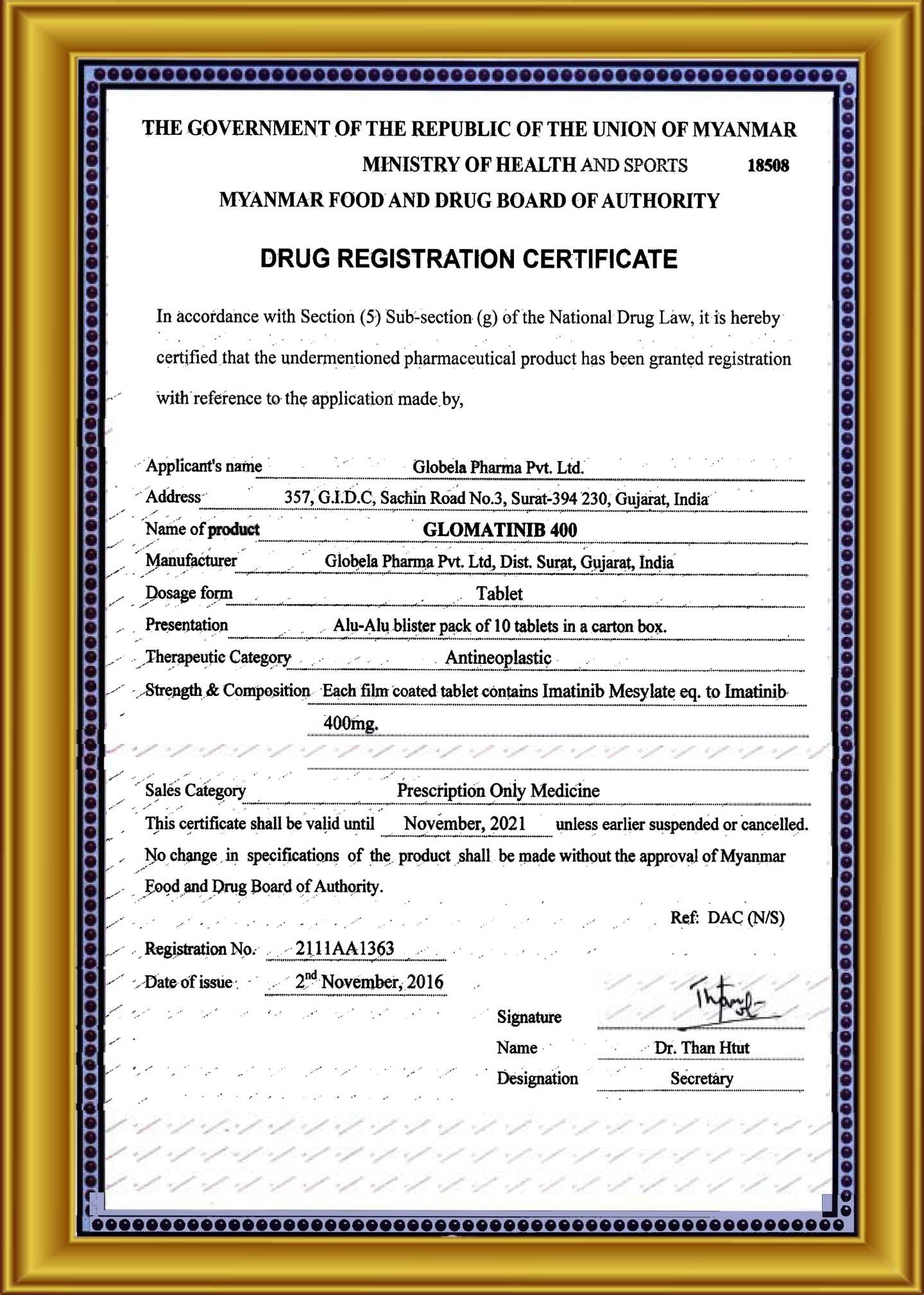 certificate 2018